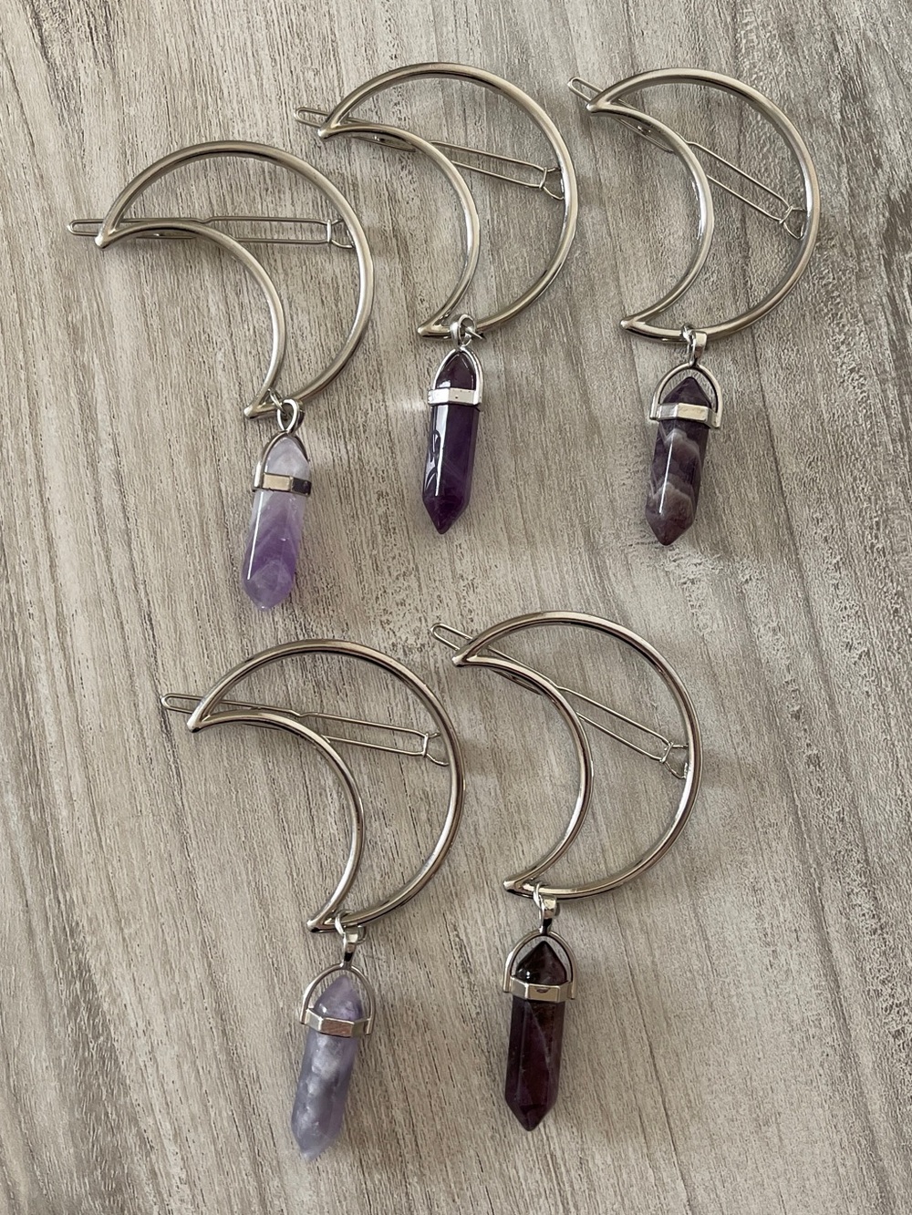 Purple Amethyst Crystal Moon Hair Clip